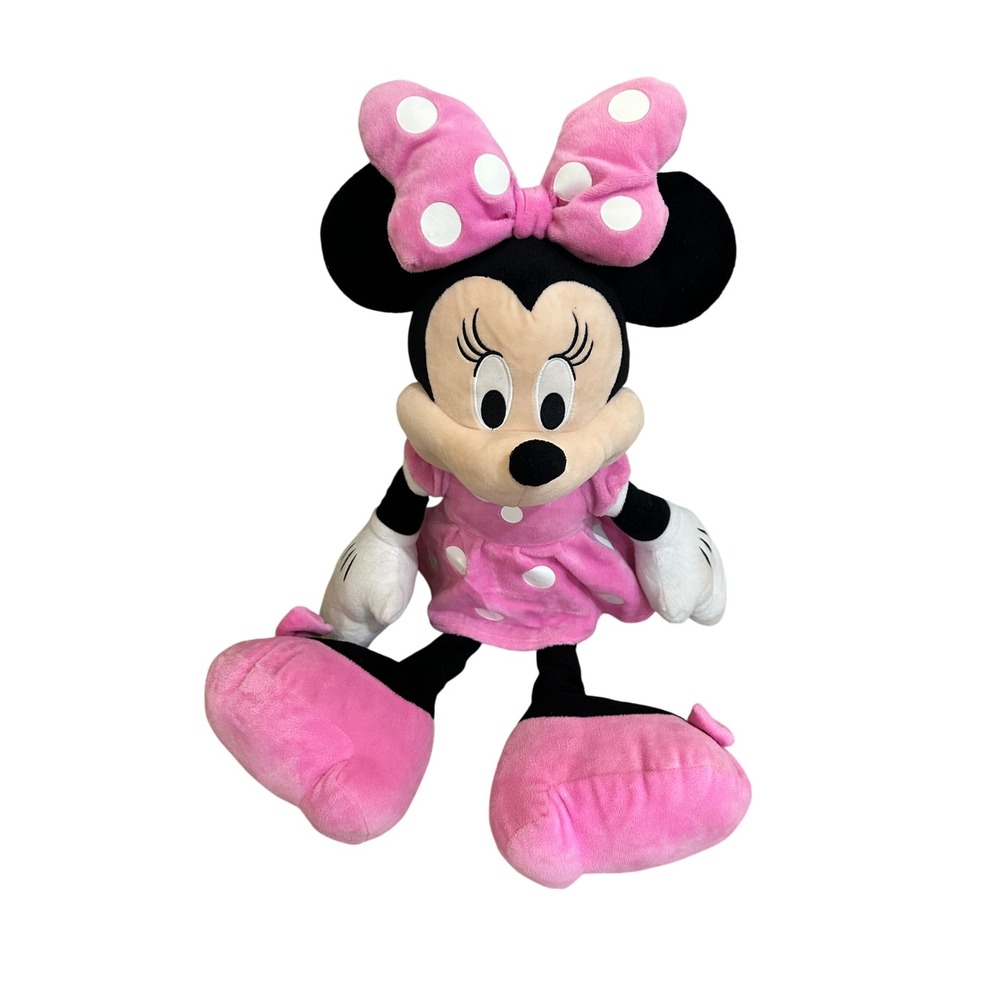 Disney Minnie Mouse Plush Pink Polka Dot Dress Bow Large Stuffed Toy